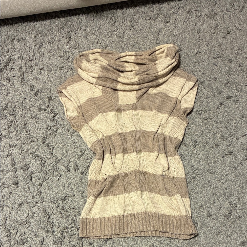 Cozy Striped Cowl Neck Sweater - Cream and Brown